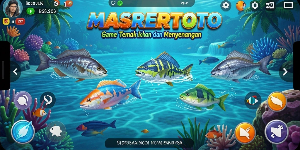 Screenshot gameplay <strong>MASRERTOTO</strong> menampilkan aksi menembak ikan yang seru.