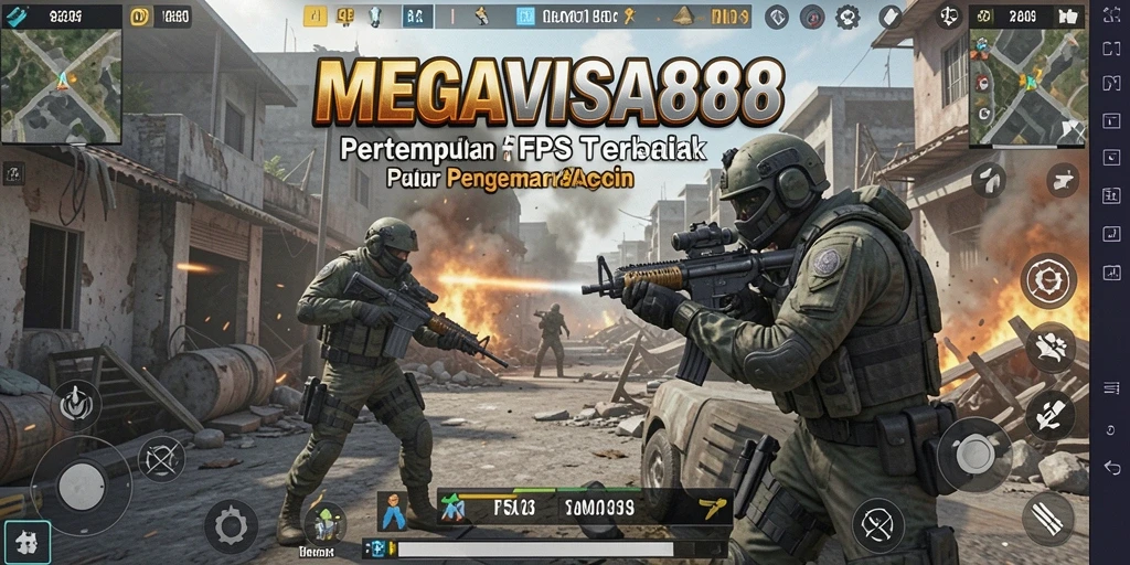 Screenshot utama MEGAVISA88 menampilkan aksi seru dalam pertempuran FPS.